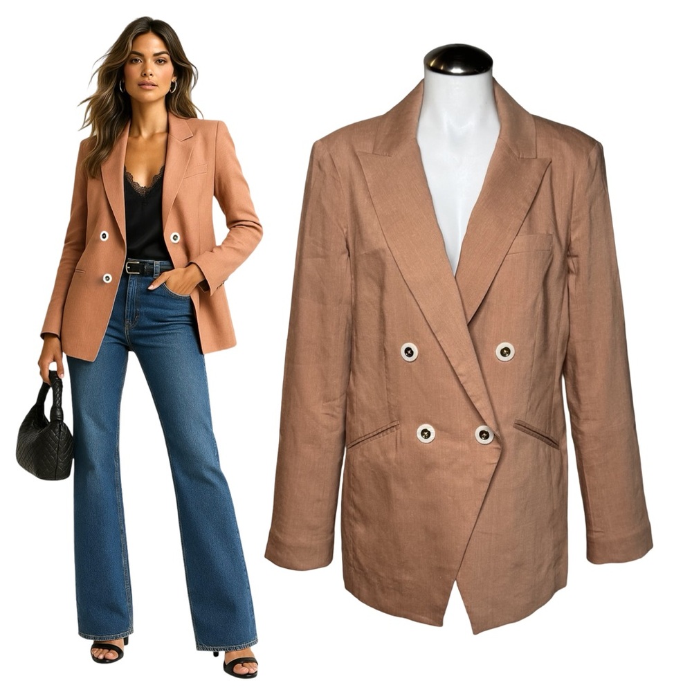 VERONICA BEARD Nisha Linen Wool Jacket Blazer in Latte with Pearl Buttons Sz 8